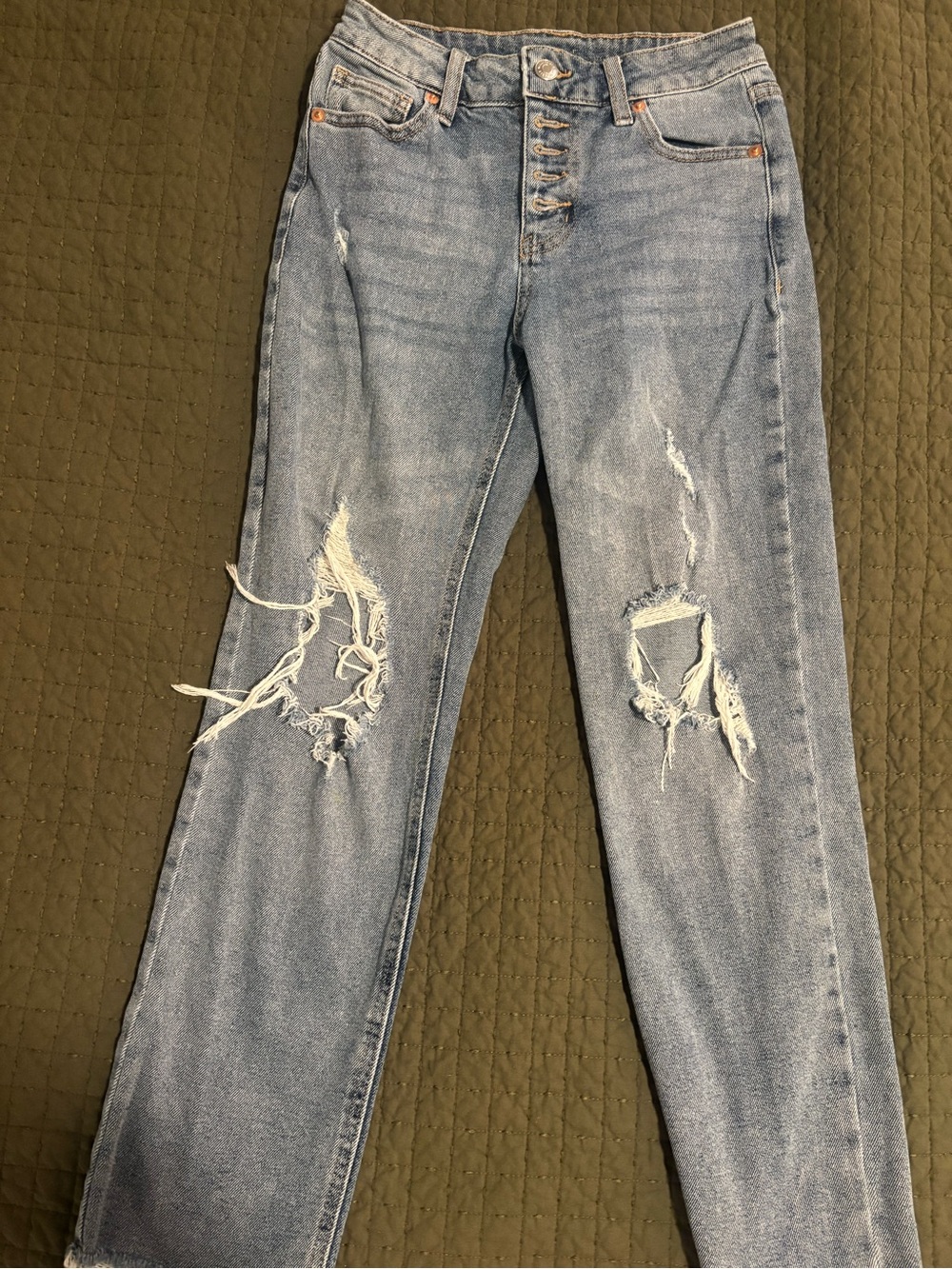 wild fable Distressed Light Blue Straight-Leg Jeans